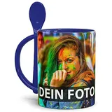 Tasse selbst individuell gestalten/Personalisierbar mit eigenem Foto bedrucken/Fototasse/Motivtasse/Werbetasse/Firmentasse mit Logo/Löffeltasse Klassik Dunkelblau - XXL Druck