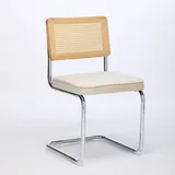 OKWISH Schwingstuhl 2er Set Samt Beige mit Rattan Rückenlehne und verchromtem Stahlgestell 81x47x41 cm moderner Esszimmerstuhl
