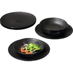 Tafelservice RITZENHOFF & BREKER "Teller Set, Geschirr-Set Kitwe", schwarz, 8 tlg., Steinzeug, Geschirr-Sets, seidenmatter Schwarzton mit Kupferstich, 8 Teile, für 4 Personen