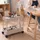 Relaxdays Rollwagen, 2 Etagen, Servierwagen, Küchenwagen, Bad & Büro, Rollregal, HBT 38x39,5x21,5 cm, Bastelwagen, beige