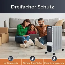 Klamer Ölradiator 2500 W, Elektroheizung energiesparend, 13 Rippen, 3 Heizstufen mit Eco-Modus, 24h Timer, Thermostat, Überhitzungs- & Kippschutz, mi...