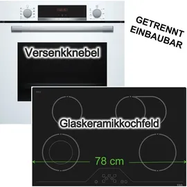Bosch Weiss Backofen Kochfeld Set 3D Heissluft Hydrolyse Glaskeramik Zweikreiszone
