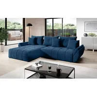 Vigo Velvet Monolith Ecksofa in L-Form 280 cm x 190 cm - Schlafsofa mit Bettkasten - Couch mit Stauraum und Kissen - Sofa mit Schlaffunktion - Ausziehbares Schlafsofa - Farbe: Blau (M-77)