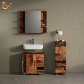 livinity Livinity® Waschbeckenunterschrank Eisak, Eiche rustikal, 60 x 60 cm mit Tür und 3 Schubladen Rechteckig, 60x60x33 Badezimmer, Badezimmerschränke, Waschbeckenunterschränke