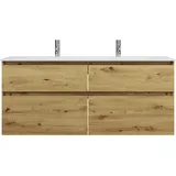 Burgbad Lin20 Waschtischunterschrank, mit Mineralguss-Waschtisch 142 cm, 4 Auszüge, Badmöbel,