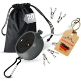 VOSSOT Wäscheleine Ausziehbar für Camping and Reise, 10m Wäscheleine Camping Ausziehbare, 20 Edelstahl Klammern Camping Wäscheleine Reisewäscheleine für Wohnmobil Vanlife Backpacking Camping Reisen