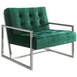 s-style möbel Loungesessel mit Silber, Metall Füßen aus Flasche grün Samtstoff, B/T/H: 84 cm/89 cm/81 cm, - Grün