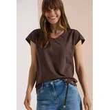 Cecil V-Shirt CECIL, Damen, Gr. M (40), braun (braun cacao), Web, 80% Baumwolle, 20% Polyester, gestreift, comfort fit normal, V-Ausschnitt, normaler Saum, Shirts, mit Cut-Out Detail