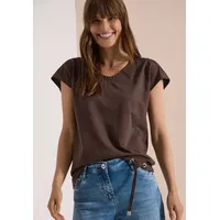Cecil V-Shirt CECIL, Damen, Gr. M (40), braun (braun cacao), Web, 80% Baumwolle, 20% Polyester, gestreift, comfort fit normal, V-Ausschnitt, normaler Saum, Shirts, mit Cut-Out Detail