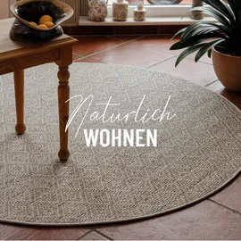 WECON HOME Teppich WECON HOME "Miami Beach", sand beige, H:5mm Ø:160cm, Polypropylen, Teppiche, Teppich, In- & Outdoor Teppich, wetterfest, modernes Rauten Muster, Balkon