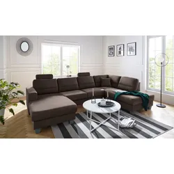Wohnlandschaft TRENDMANUFAKTUR "Chamber, U-Form", braun (dunkelbraun), B:310cm H:85cm T:203cm, Sofas, inklusive zwei Kopfstützen, wahlweise mit Bettfunktion