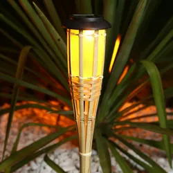 LED Solar Gartenfackel Bambus Fackel simulierter Flammeneffekt 60cm