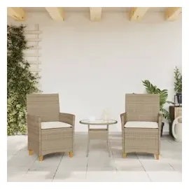 vidaXL Gartenstühle mit Kissen 2 Stk. Beige Poly Rattan Massivholz