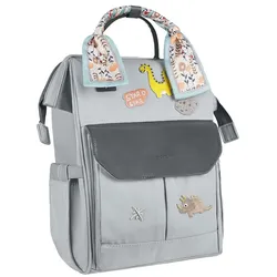 Kikkaboo Wickeltasche Myla Rucksack Träger einstellbar abnehmbare Abzeichen Dino grau