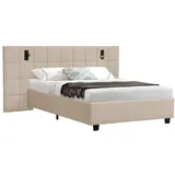 Juskys Polsterbett Luzano - Bett mit LED, Lattenrost & Kopfteil - Bettgestell Samt - Beige