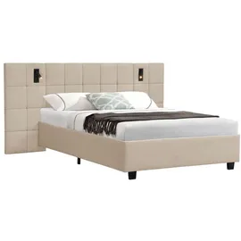 Juskys Polsterbett Luzano - Bett mit LED, Lattenrost & Kopfteil - Bettgestell Samt - Beige