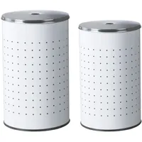 Home4You Wäschesammler-Set 2-teilig, Weiß - Edelstahl - 37 Liter - 54 Liter