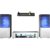 Vladon Wohnwand, Weiß Hochglanz, Holzwerkstoff, 304.5x141x39 cm, Wohnzimmer, Wohnwände, Wohnwand-Sets