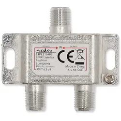 Nedis Satelliten-Splitter - 5 - 2400 MHz - 6.5 dB - Anzahl Eingänge: 1 - Anzahl der Ausgänge: 2 - Impedanz: 75 Ohm - Zink - Silber