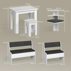 livinity® Eckbankgruppe Tiberio Weiß, 150 x 120 cm mit Tisch
