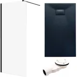 bad land SET Duschwanne 90x140 Rechteck Schwarz + Walk-In Dusche 140x195 Transparentes Glas