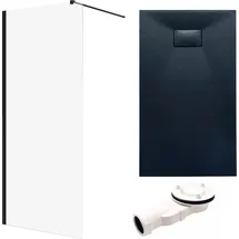 bad land SET Duschwanne 90x140 Rechteck Schwarz + Walk-In Dusche 140x195 Transparentes Glas