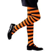 NET TOYS Wunderschöne Ringel-Strumpfhose für Kinder - Schwarz-Orange 116, 4-5 Jahre - Mädchen-Kostüm-Zubehör Hexen -Strumpfhose mit Streifen