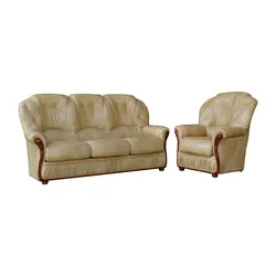 Ledersofa 3-Sitzer und Sessel - Büffelleder - Beige - DAPHNE