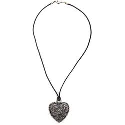 Kette mit Anhänger FIRETTI "Herz, groß, liebevoll", schwarz (metallfarben, antikfarben, schwarz), Halsketten, Damen, Metall-Polyester, L: 49cm, Metall, Polyester