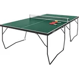 SPORTNOW Indoor Tischtennisplatte mit Rollen, Tischtennistisch Klappbar, Tischtennisspiel-Set mit 2 Tischtennisschlägern, 3 Bällen, Stahl, Grün  Aosom