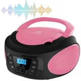 Cyberlux Tragbarer CD-Player CD/CD-R, USB, UKW-Radio, AUX-In, Kopfhöreranschluss, Kinderradio, Boombox, CD-Radio, Stereo, Kompaktanlage, hübsches Rosa