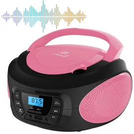 Cyberlux Tragbarer CD-Player CD/CD-R, USB, UKW-Radio, AUX-In, Kopfhöreranschluss, Kinderradio, Boombox, CD-Radio, Stereo, Kompaktanlage, hübsches Rosa