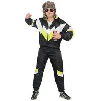Foxxeo 80er Jahre Trainingsanzug Premium Kostüm für Herren - schwarz weiss gelb, Größe:XXXL