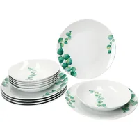 Mambocat Eukalyptus Tafelservice 12-tlg. weiß mit grünem Pflanzen-Dekor