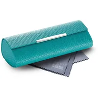 FEFI Brillenetui Elegantes Hardcase im Schlangenleder-Design mit Chrome-Zierleiste, Set aus 1 Etui + hochwertigem Mikrofasertuch blau