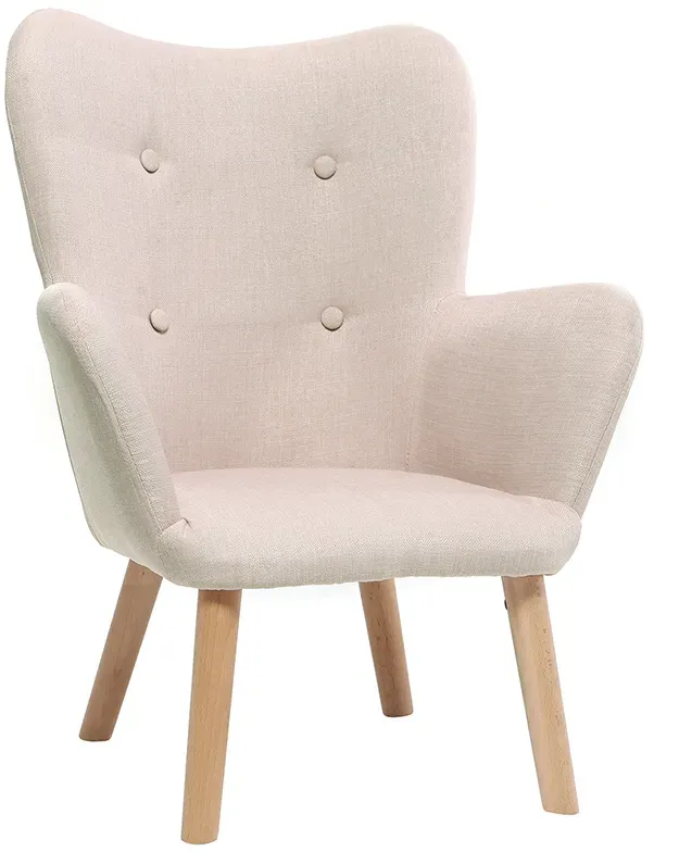 Fauteuil enfant scandinave en tissu rose poudré et bois clair BABY BRISTOL