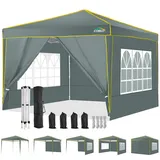 COBIZI Pavillon 3x3 Wasserdicht Stabil Winterfest Partyzelt, Faltpavillon 3x3 mit 4 Seitenteilen, 100% Wasserdicht und UV 50+ Tragbares High-End Tragbarkeit Gartenpavillon, Grau