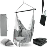 deluxe4homeâ® deluxe4home® Hängesessel mit 2 Kissen, Bücherfach und Kuscheldecke Hellgrau