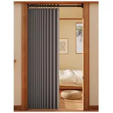 APMOE Türvorhang mit Teleskopstange, Ohne Bohren Türvorhang Kälteschutz, Raumteiler Vorhang Schallschutz Falttüren Innentüren(Grau,Rod 50-80cm/curtain 80x180cm)
