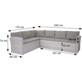 Mendler Poly-Rattan Sofa-Garnitur HWC-A29, zwei 3er-Sofas Gartengarnitur Lounge-Sofa Garten ~ hellgrau Kissen grau