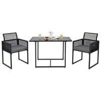 COSTWAY Balkonset, (3tlg), Rattan, Gartenmöbel Set mit 2 Stühlen & Kissen, platzsparend schwarz