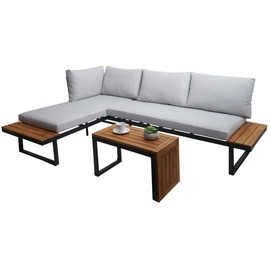 Mendler Garten Garnitur HWC-L27, Garnitur Sitzgruppe Lounge-Set Sofa, Spun Poly Alu Akazie Holz MVG-zertifiziert hellgrau