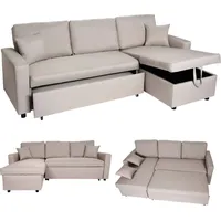 MCW Ecksofa mit Bettkasten HWC-L17, Couch Sofa L-Form, Liegefläche Nosagfederung 228cm - beige