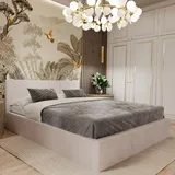 Muralo Polsterbett Stoffbett Bett mit Container Doppelbett Modernes Design Creme
