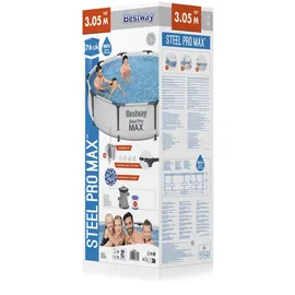 BESTWAY Steel Pro Max Frame Pool Set 305 x 76 cm lichtgrau inkl. Filterpumpe