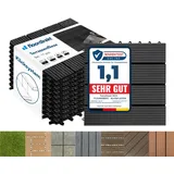 Floordirekt WPC Fliesen 30x30 cm, 1m2 = 11 Terrassenfliesen, Klickfliesen, Balkonfliesen in Holzoptik - Bodenbelag für Balkon & Terrasse - wetterfest mit Drainagefunktion | Anthrazit | Royal
