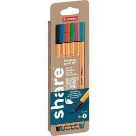 Stabilo share Fineliner Schwarz, Blau, Rot, Grün, Pink, Türkis 0.4 mm, 1 St.