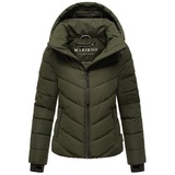 Damen XS-3XL Wasserabweisend Warm abnehmbar Winddicht Steppjacke Frauen Stehkragen 4 Taschen verlängerter Zipper Dark Olive L