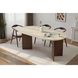 HANAH Home Moderner Esstisch 180 x 90 x 75 cm Travertin/braun
