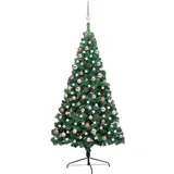vidaXL Halber Weihnachtsbaum mit LEDs & Kugeln Grün 180 cm